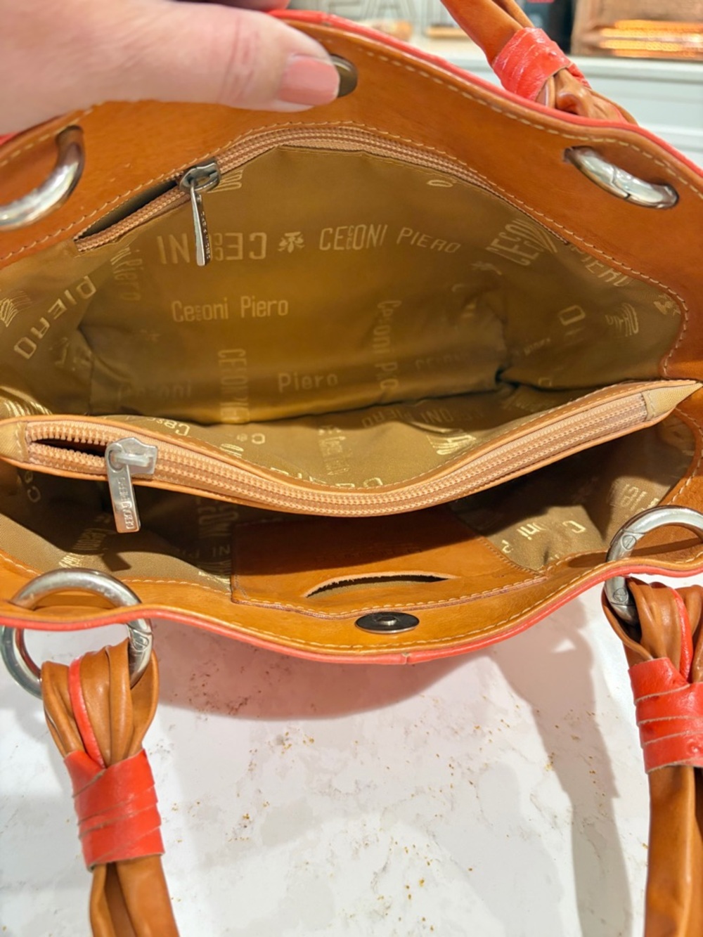 Ostrich-embossed petite leather handbag by Cecconi Piero Made in Italy - Picture 14 of 14